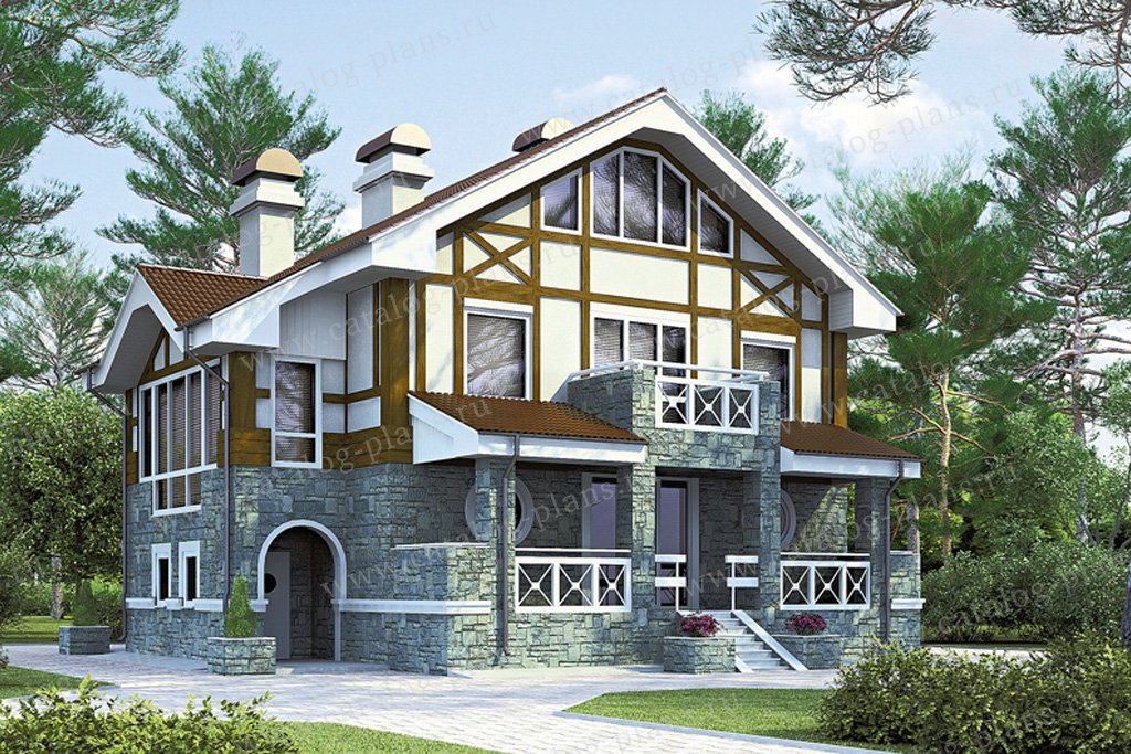 Трехэтажный дом с мансардой в стиле фахверк: проект №51-95